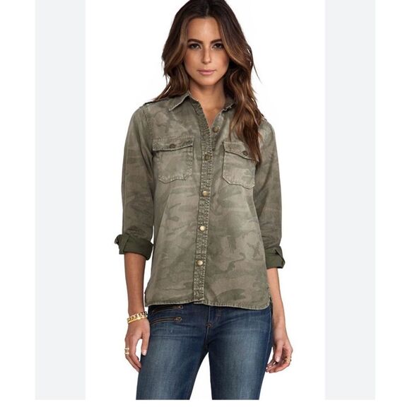 Current/Elliott Tops - Current Elliott The Perfect Shirt Army Camo Button Down Size Small